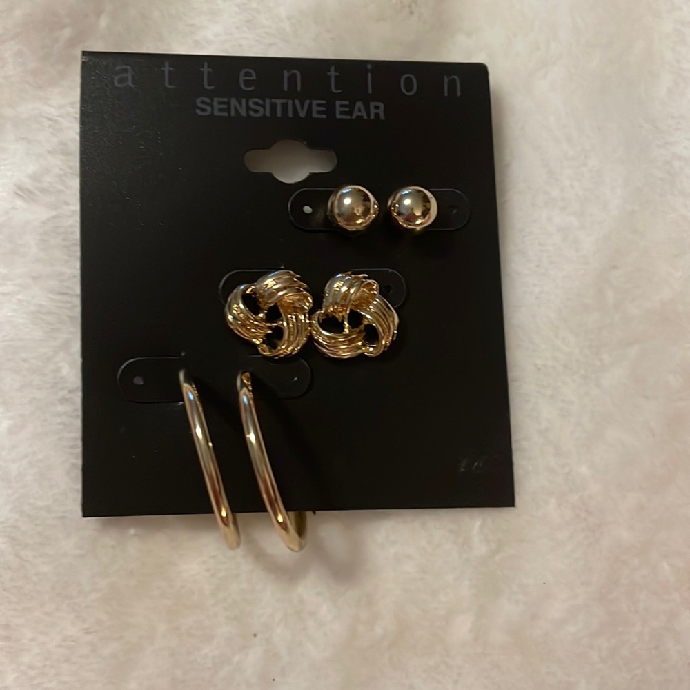 Set of three different earring for Pierced sensitive ears